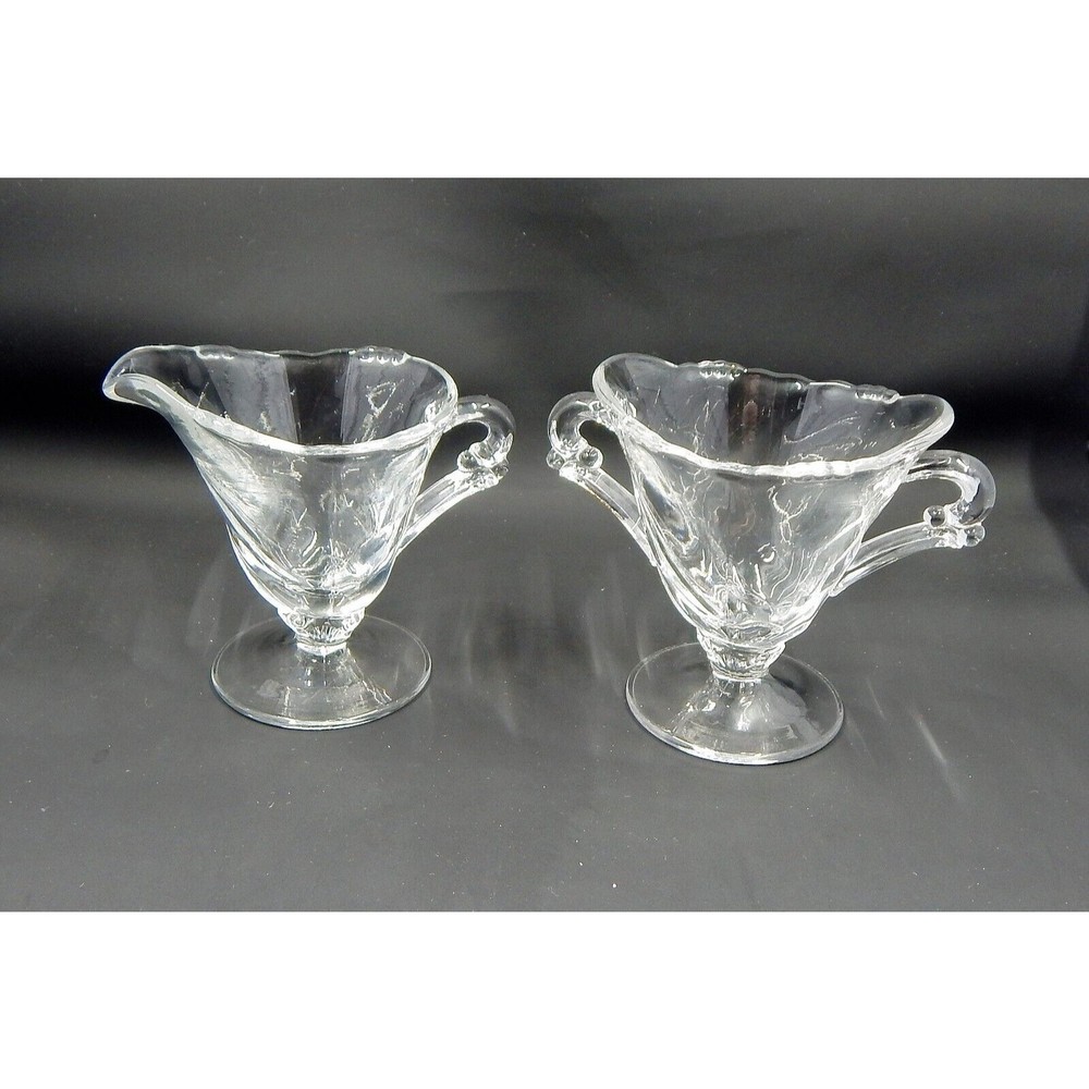 Heisey Waverly Mini Footed Individual Creamer and Open Sugar 3 Inch